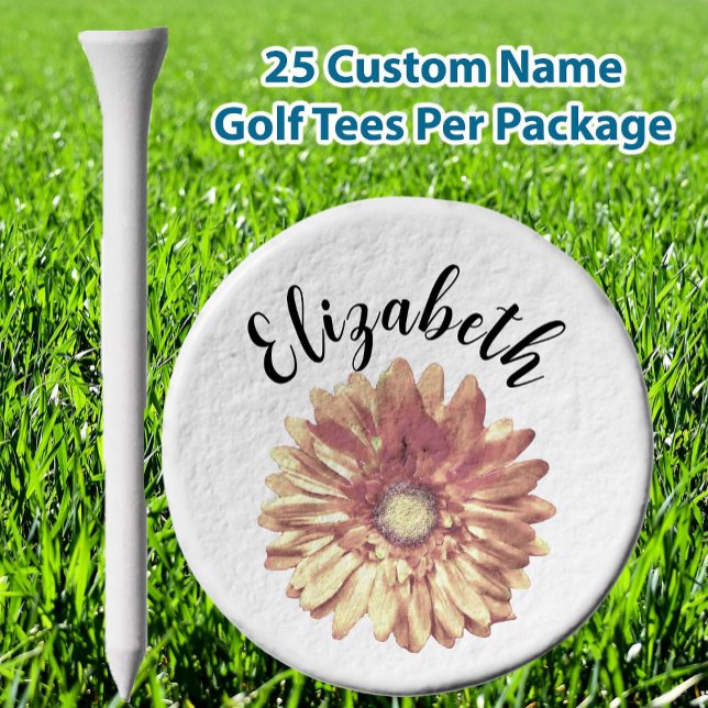 Pretty peach daisy flower custom name womens golf tees (Creator Uploaded)