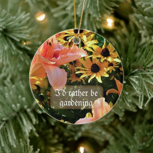 Pretty Peach Daylilies and Emerson Quote Ceramic Ornament