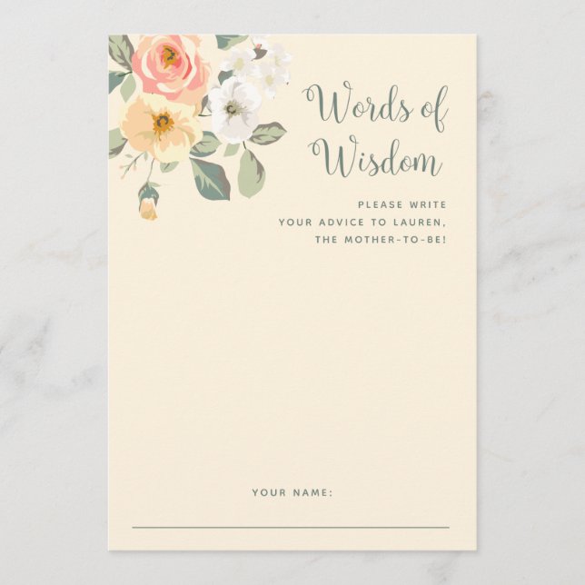 Pretty Peach Floral | Baby Shower Advice Card (Front)