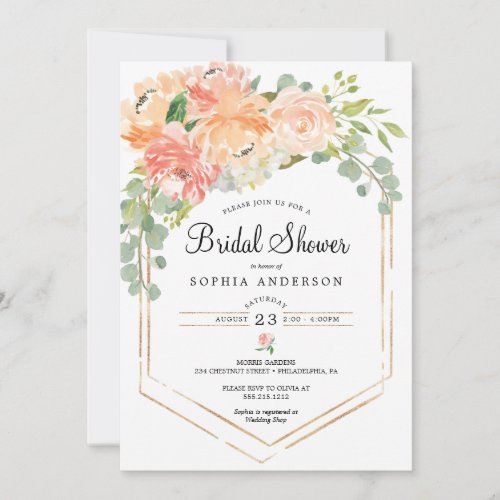 Pretty Peach Floral Bridal Shower Invitation