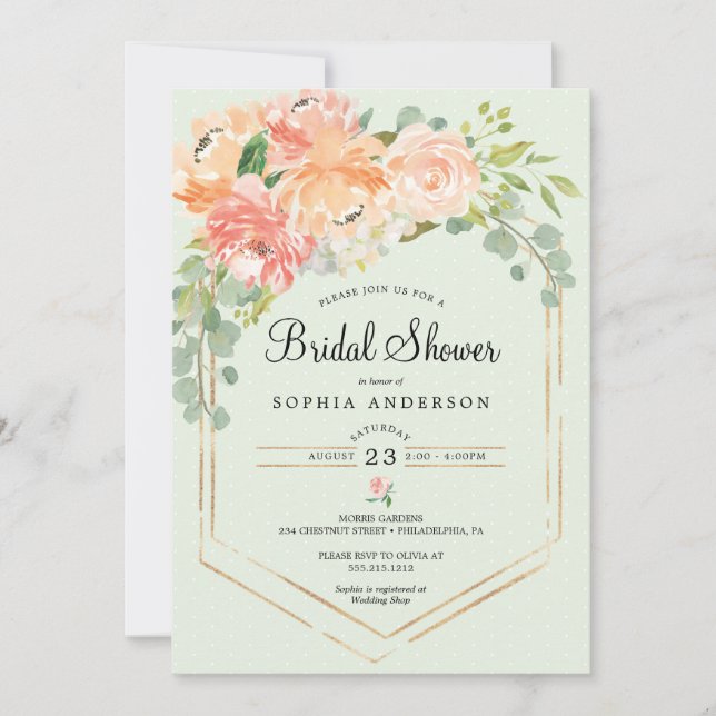 Pretty Peach Floral Bridal Shower Invitation (Front)