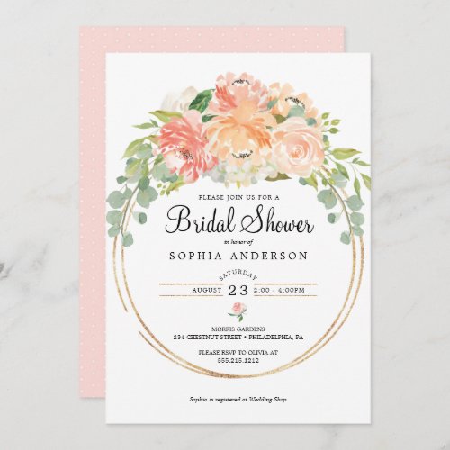 Pretty Peach Floral Bridal Shower Invitation