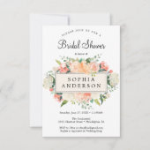 Pretty Peach Floral Bridal Shower Invitation Card (Front)