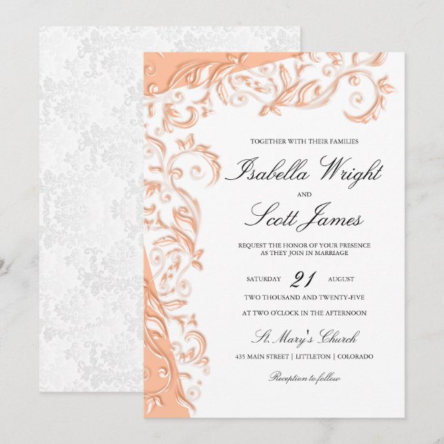 Pretty Peach Floral Design Invitation (Front/Back)