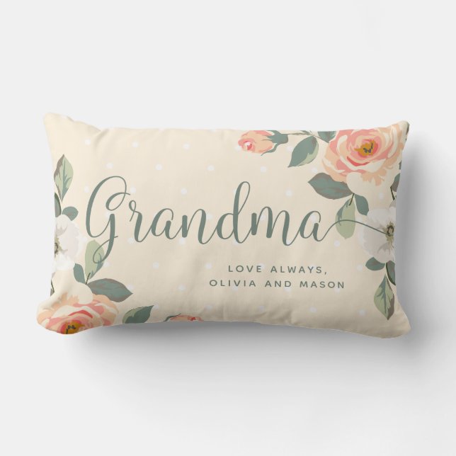 Pretty Peach Floral | Grandma Lumbar Pillow (Front)