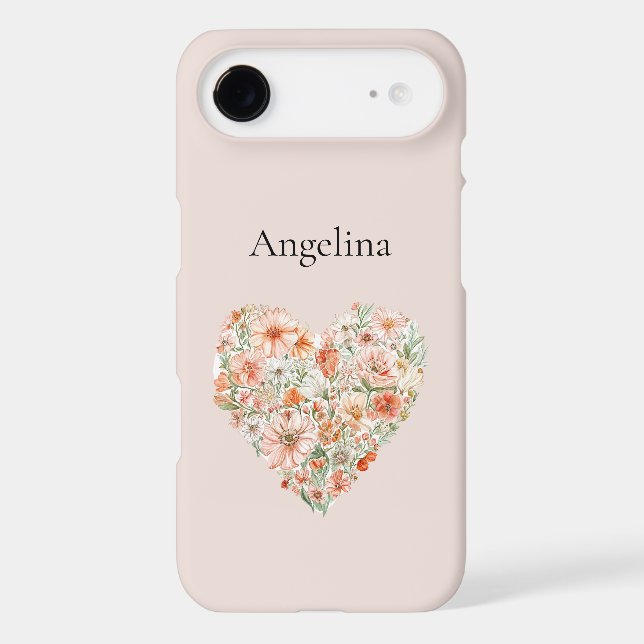 Pretty Peach Floral Heart iPhone Case (Back)