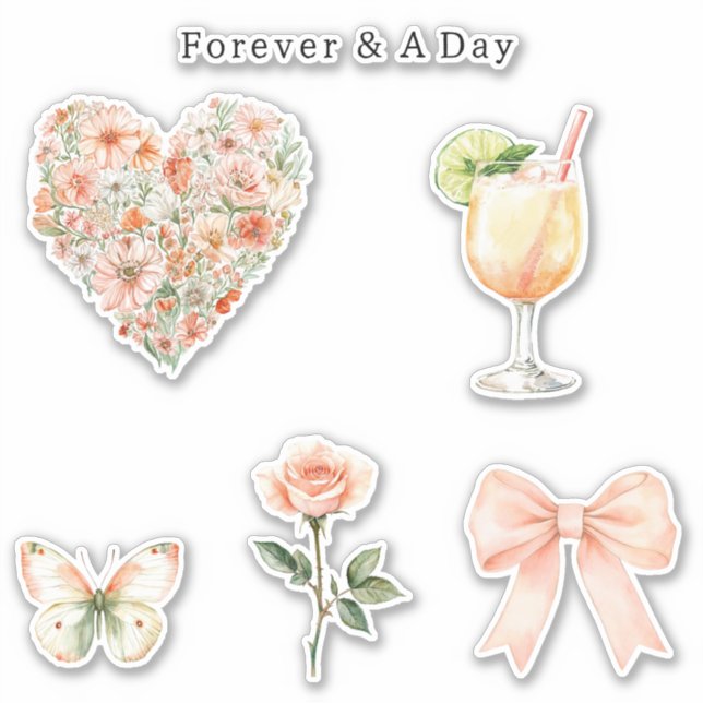 Pretty Peach Floral Heart Wedding Sticker (Front)