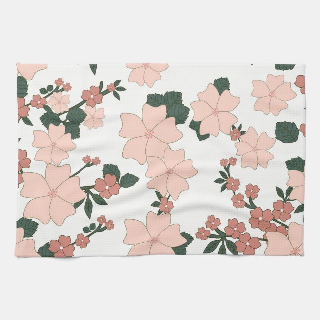 Pretty Peach Floral Kitchen Towel (Horizontal)