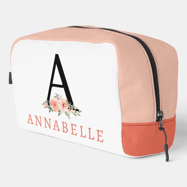 Pretty Peach Floral Monogram Dopp Kit (Right Corner)