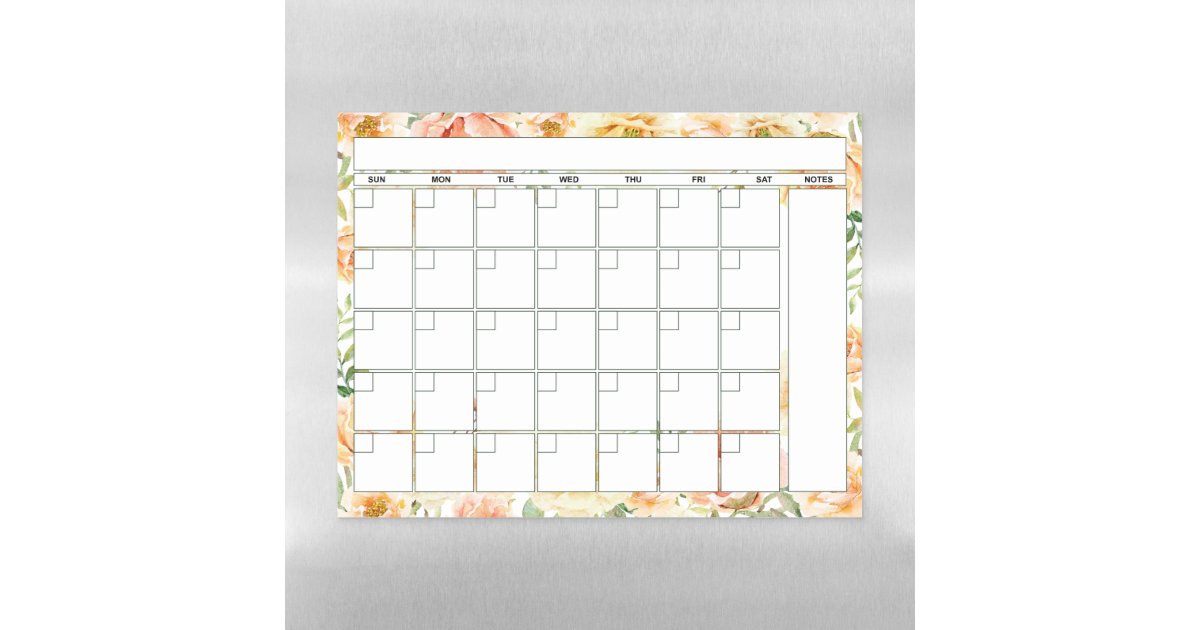 Pretty Peach Floral Monthly Planner Calendar Magnetic Dry Erase Sheet ...