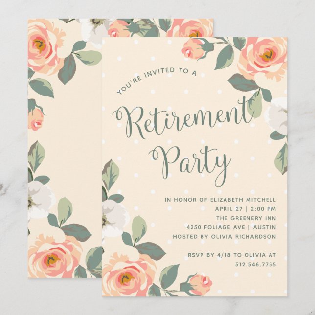 Pretty Peach Floral | Retirement Party Invitation (Front/Back)