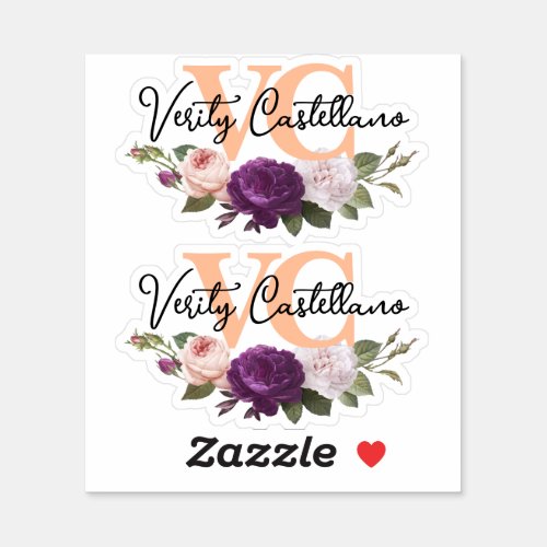 Pretty Peach Floral Roses Personal Name Logo 2_Up Sticker