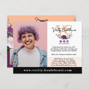 Pretty Peach Floral Salon Stylist Photo Marketing Postcard