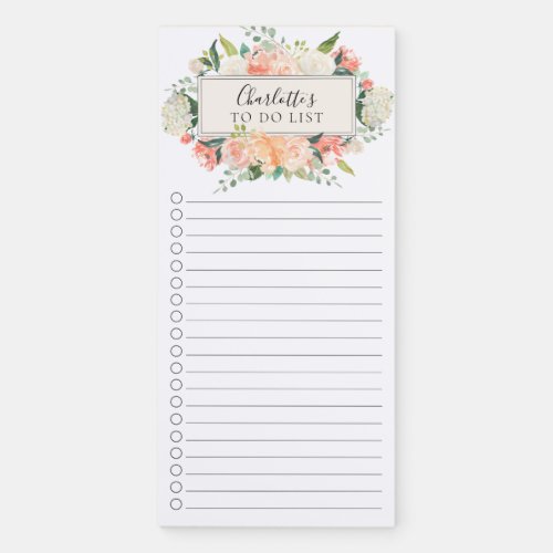 Pretty Peach Floral To Do List Magnetic Notepad