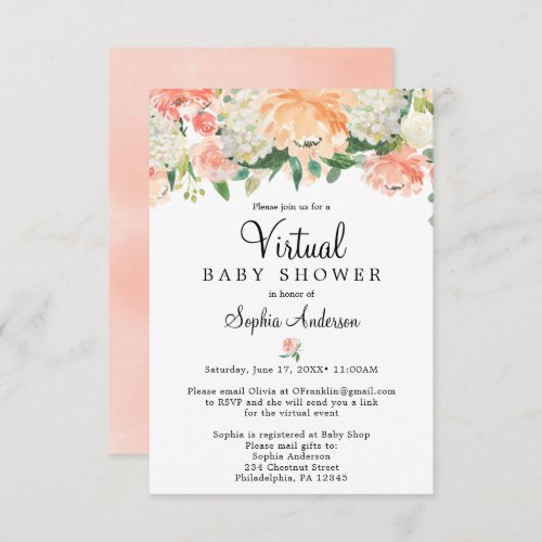 Pretty Peach Floral Virtual Baby Shower Invitation