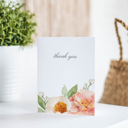 Pretty Peach Floral Wedding Bridal Shower Thank You Card
