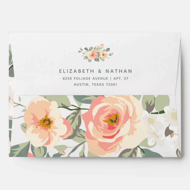 Pretty Peach Floral | Wedding Envelope (Back (Top Flap))