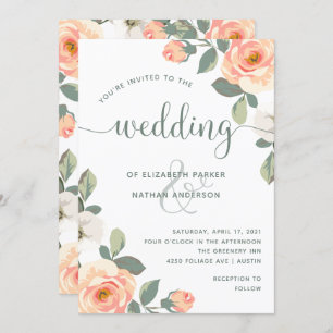 Pretty Peach Floral Wedding Invitation