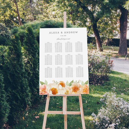 Pretty Peach Floral Wedding Seating Chart Sign