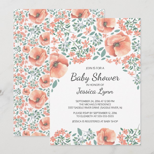 Pretty Peach Flowers Baby Shower Invite (Front/Back)