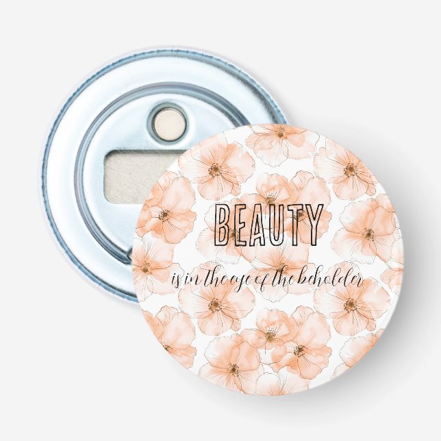 Pretty Peach Flowers Birthday Bottle Opener (Front)