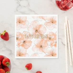 Pretty Peach Flowers Birthday Napkins