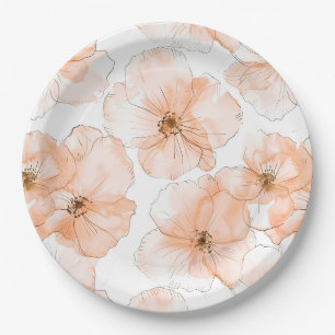Pretty Peach Flowers Birthday Paper Plates