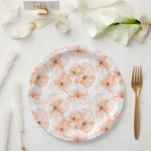 Pretty Peach Flowers Birthday Paper Plates