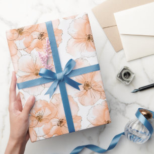Pretty Peach Flowers Birthday Wrapping Paper