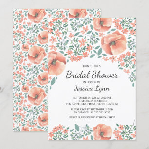 Pretty Peach Flowers Bridal Shower Invite