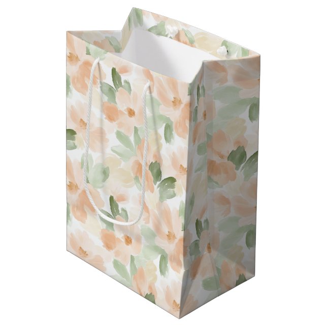 Pretty Peach Flowers Bridal Shower Medium Gift Bag (Front Angled)
