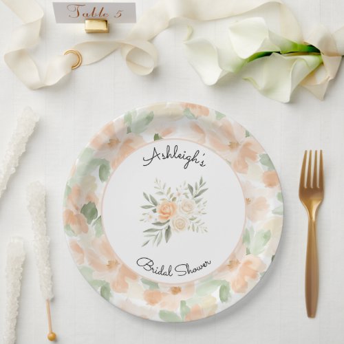 Pretty Peach Flowers Bridal Shower Paper Plates