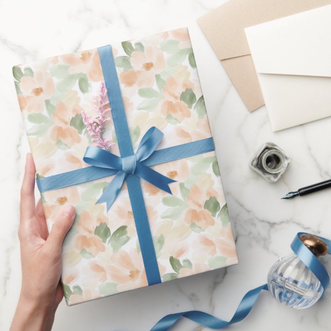 Pretty Peach Flowers Bridal Shower Wrapping Paper (Gifting)