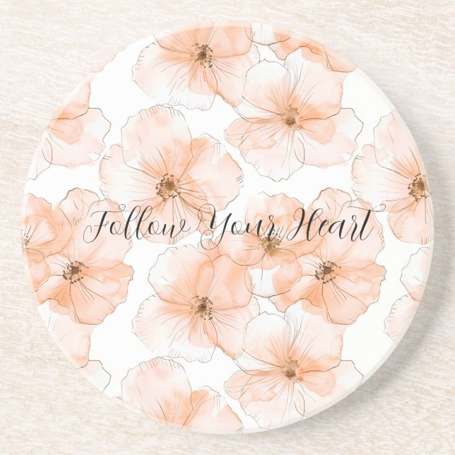 Pretty Peach Flowers Coaster (Front)