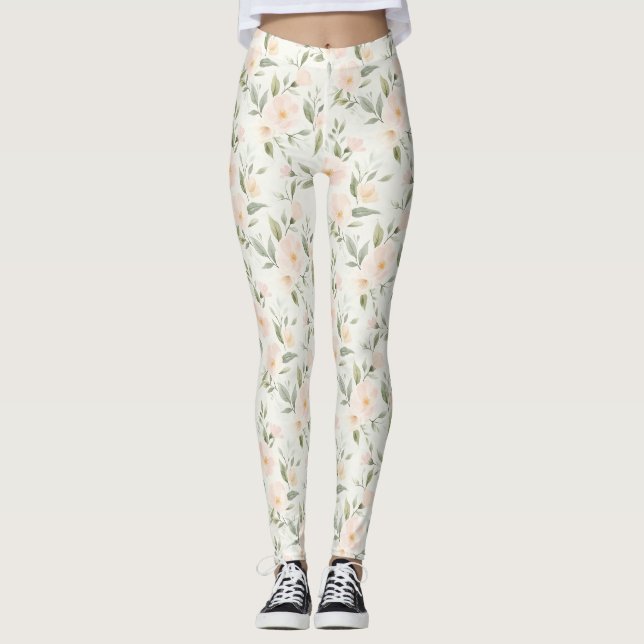 Pretty Peach Flowers Leggings (Front)
