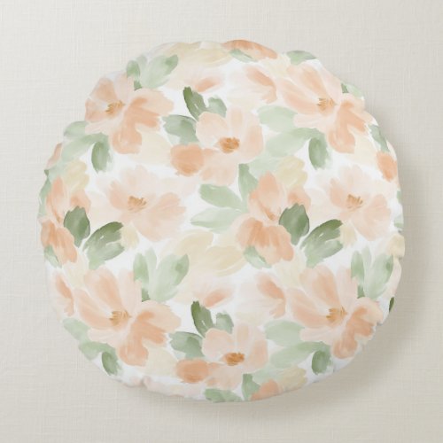Pretty Peach Flowers Round Pillow