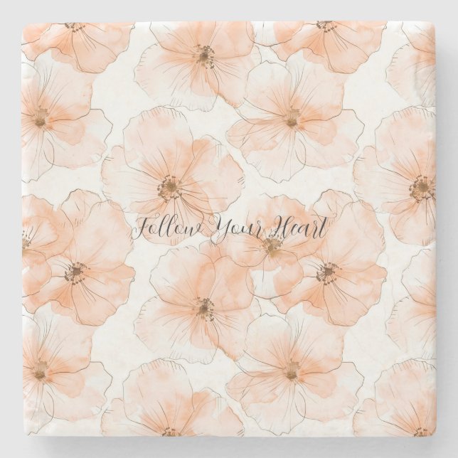 Pretty Peach Flowers Stone Coaster (Front)
