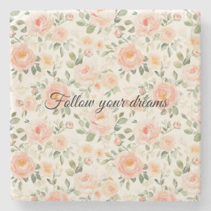 Pretty Peach Flowers   Stone Coaster