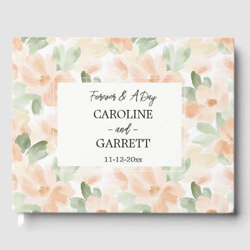 Pretty Peach Flowers Wedding Guest Book