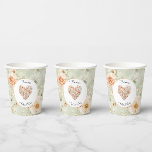 Pretty Peach Flowers Wedding Paper Cups