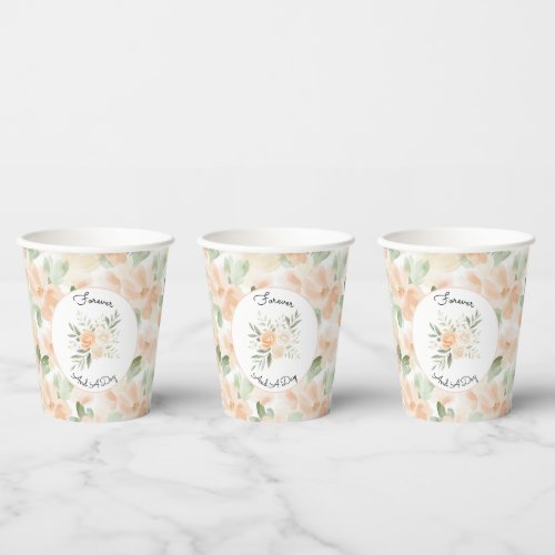 Pretty Peach Flowers Wedding Paper Cups
