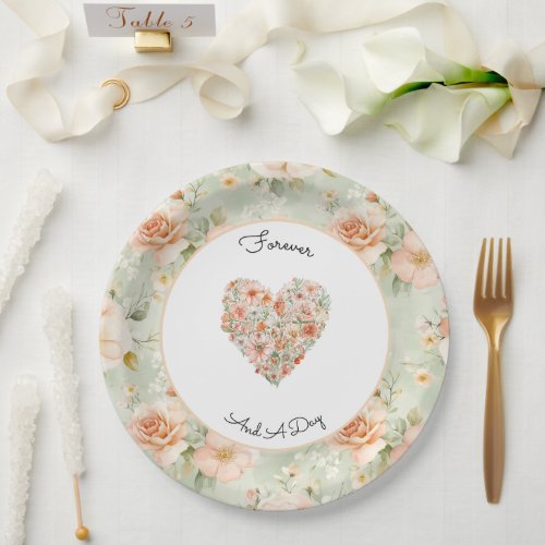 Pretty Peach Flowers Wedding Paper Plates