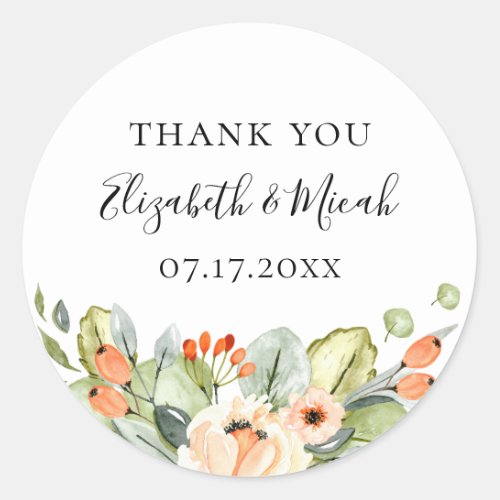 Pretty Peach Garden Floral Wedding Favor Classic Round Sticker