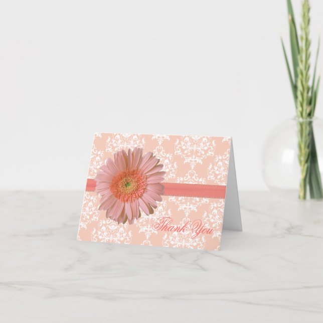 Pretty Peach Gerber Daisy Thank You Card (Front)