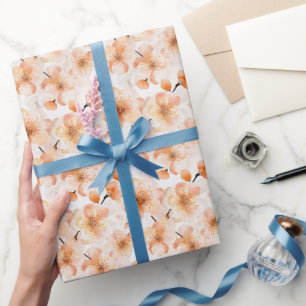 Pretty Peach Orange flowers Bridal Shower Wrapping Paper