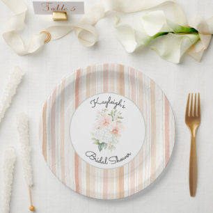 Pretty Peach Orchid Flowers Stripes Bridal Shower  Paper Plates