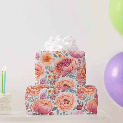 Pretty Peach Peonies Wrapping Paper