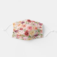 Pretty Peach Peony Floral Cloth Face Mask