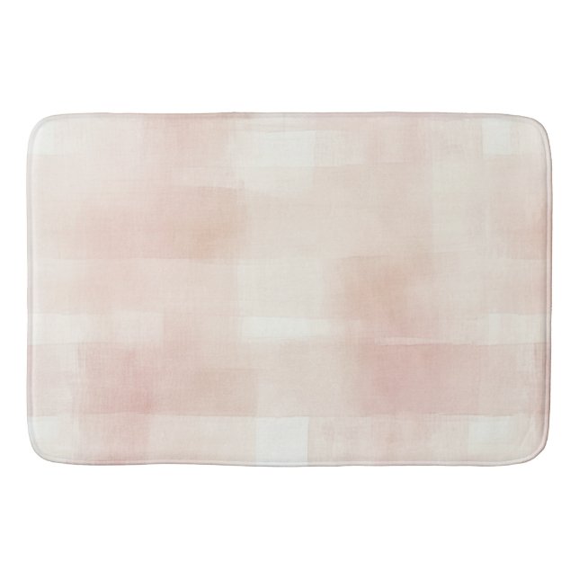 Pretty Peach Pink Cream Plaid Bath Mat (Front)