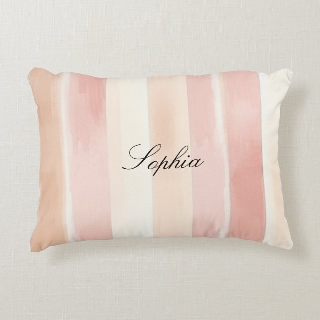 Pretty Peach Pink Cream Stripes  Accent Pillow (Front)